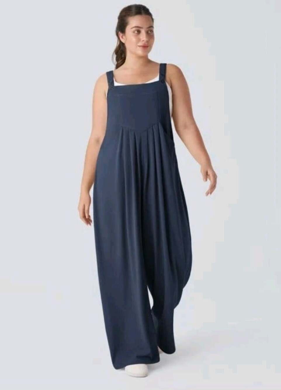Halara Wide Leg Waffle Bib Overalls Womens Large Harbor Ink Large Petite